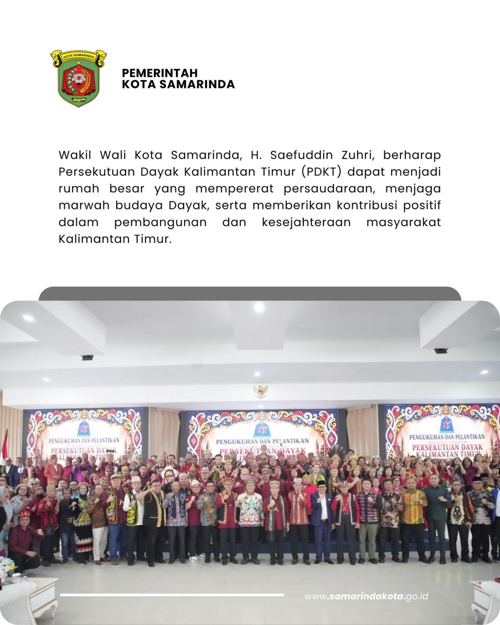 Hadiri Pelantikan PDKT, Wawali Harapkan Jadi Rumah Besar yang Pererat Persaudaraan, Jaga Marwah Budaya Dayak dan Berkontribusi Positif dalam Pembangunan