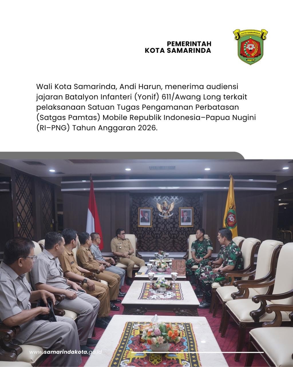 Wali Kota Samarinda Lepas Semangat Pengabdian Prajurit Yonif 611/Awang Long Menuju Perbatasan RI–PNG