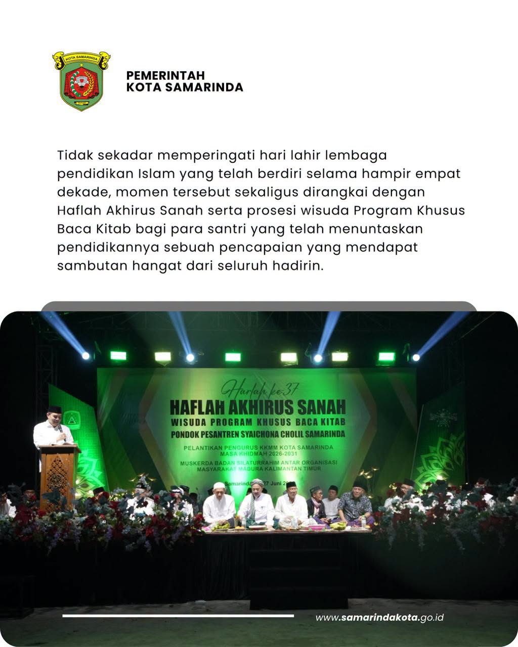 Wali Kota Andi Harun Hadiri Tabligh Akbar Harlah Ke 37 Ponpes Syaichona Cholil