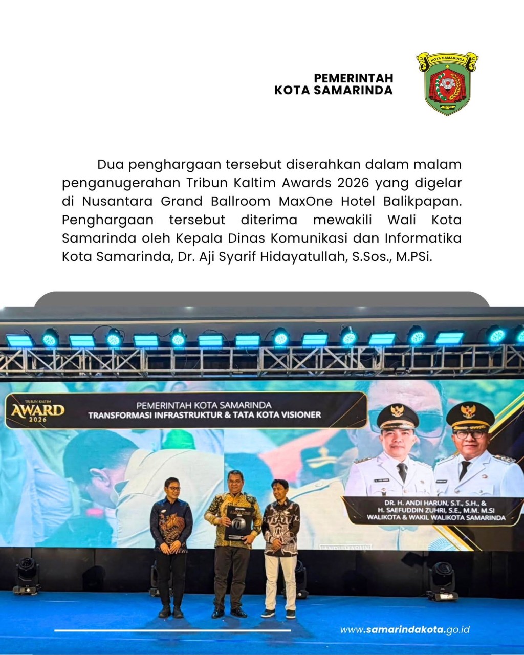 Andi Harun Borong Dua Penghargaan, Kepemimpinan dan Transformasi Samarinda Tuai Apresiasi