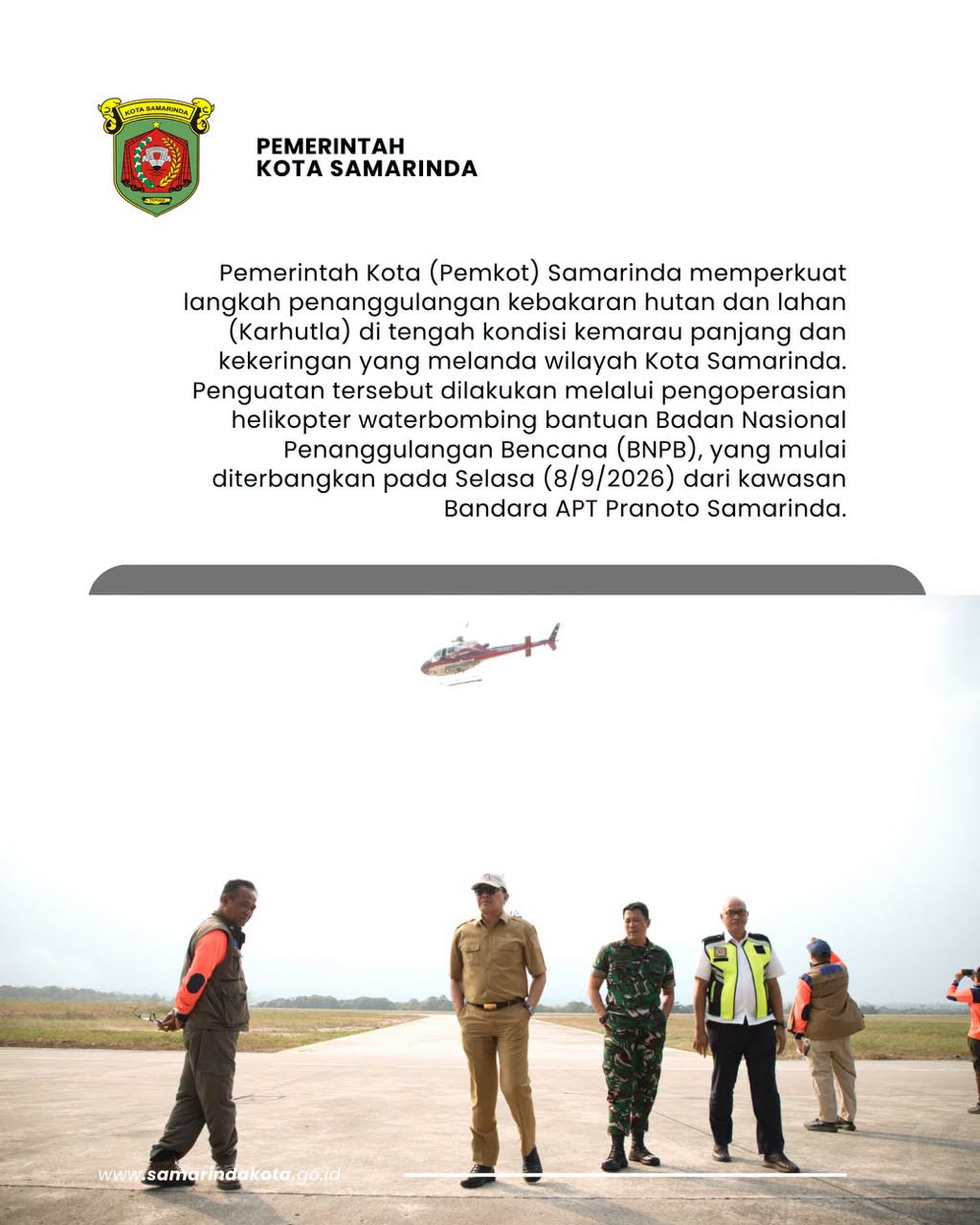 Helikopter Waterbombing Mulai Operasi, Pemkot Samarinda Perkuat Penanggulangan Karhutla