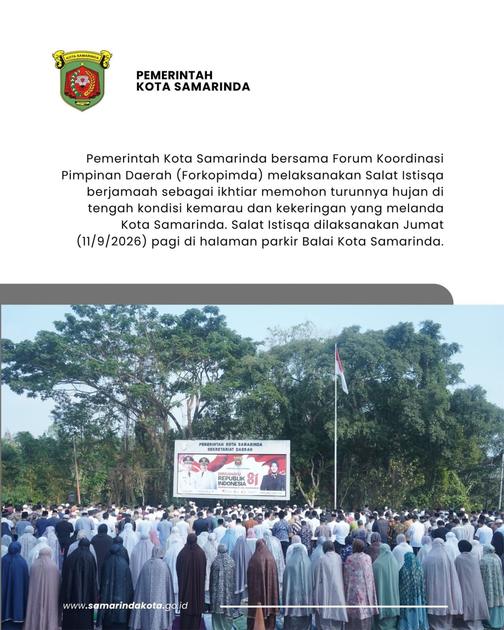 Pemkot Samarinda Gelar Salat Istisqa, Wali Kota Andi Harun Ajak Warga Ketuk Pintu Langit dan Perbanyak Istigfar