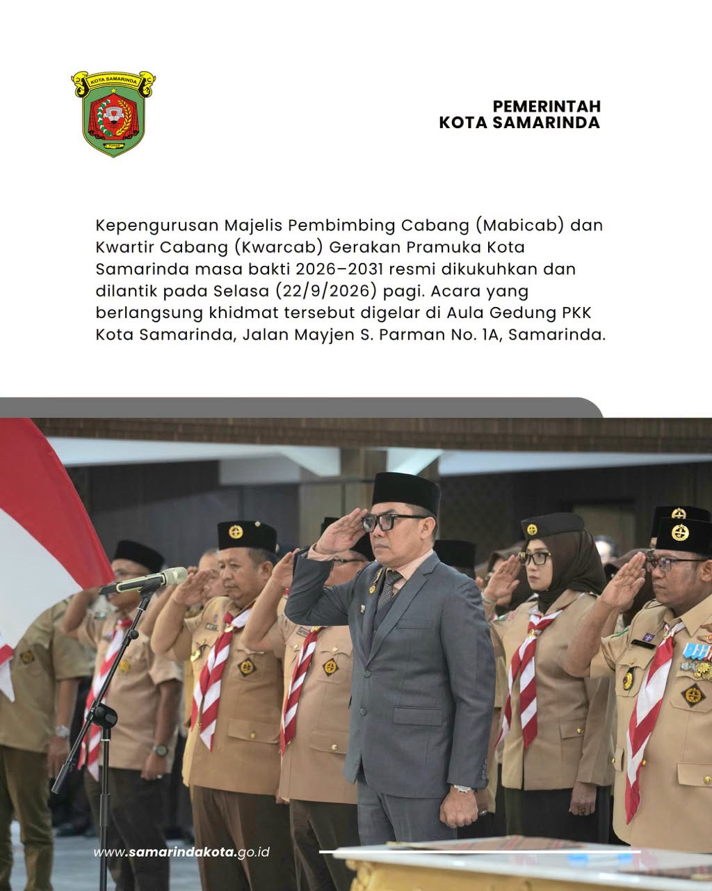 Andi Harun Lantik Pengurus Kwarcab Gerakan Pramuka Samarinda Masa Bakti 2026–2031