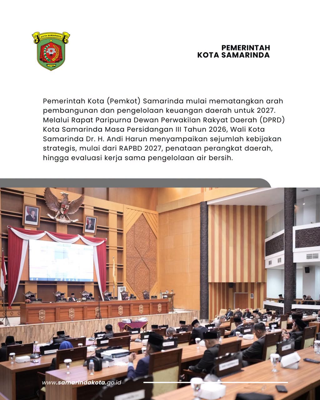Paripurna, Wali Kota Andi Harun Tegaskan Arah APBD Samarinda 2027