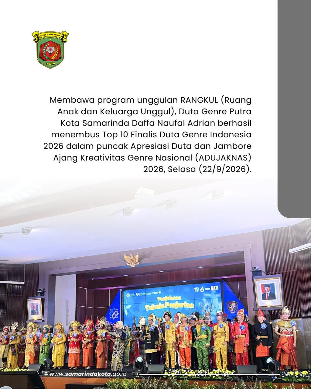 Bawa RANGKUL, Daffa dari Samarinda Tembus Top 10 Duta Genre Indonesia 2026