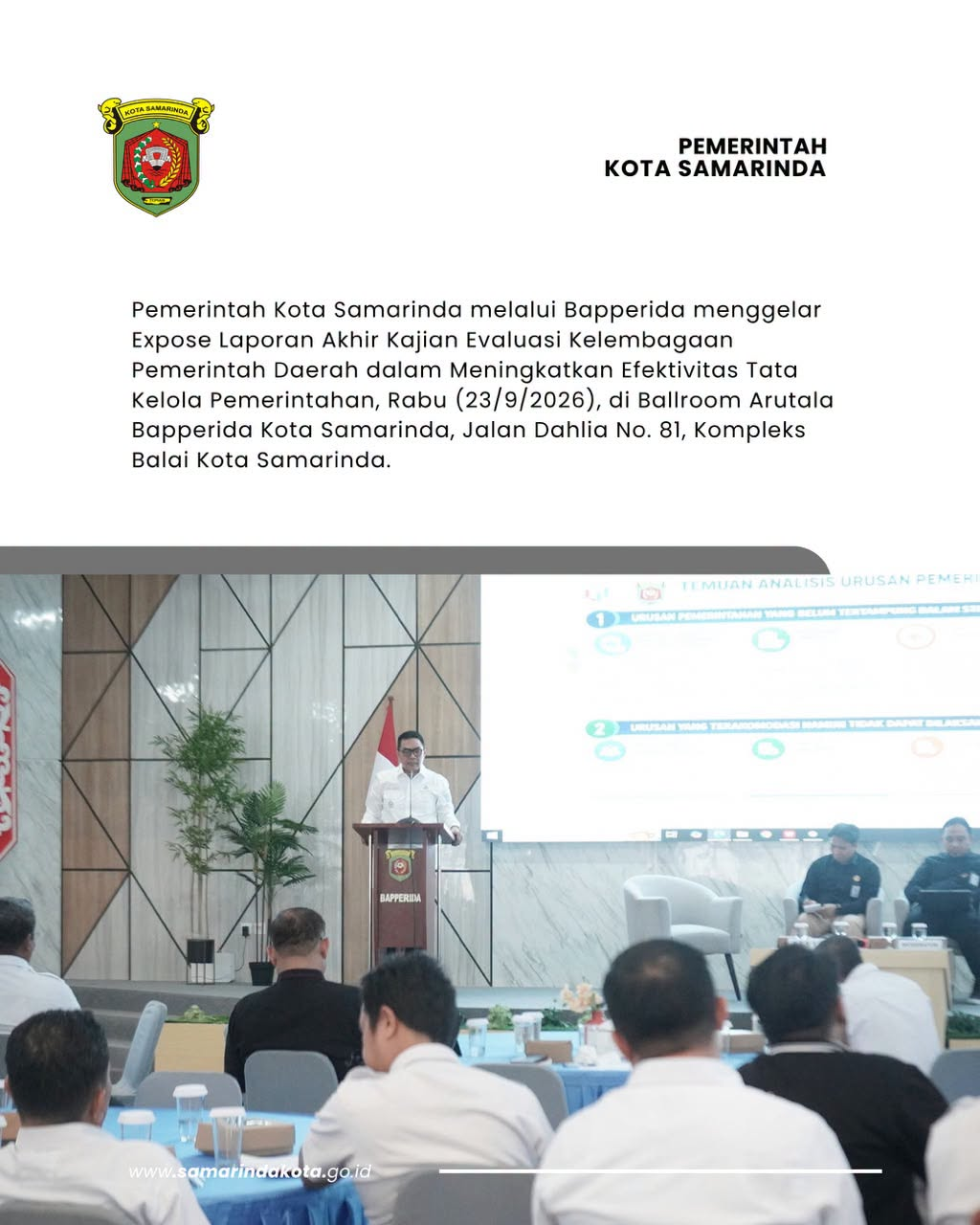 Evaluasi Kelembagaan, Wali Kota dan Wawali Samarinda Dorong Tata Kelola Lebih Efektif
