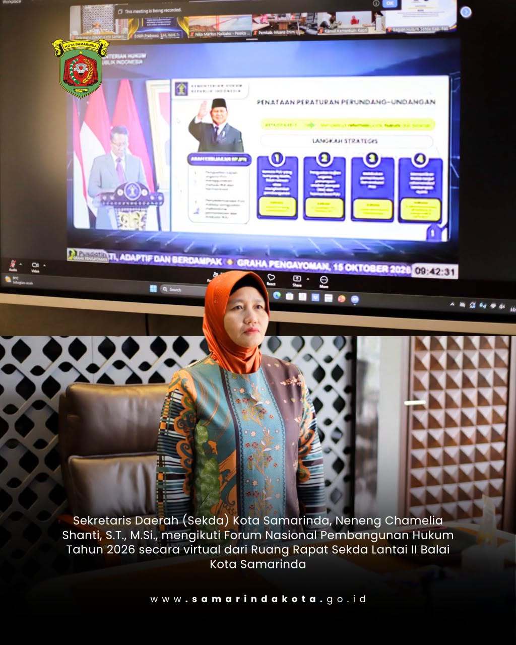 Sekda Samarinda Ikuti Agenda Puncak Forum Nasional Pembangunan Hukum Secara Virtual, Dorong Keselarasan Tata Kelola Regulasi Pusat dan Daerah